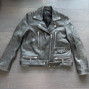 Authentic the kooples women lambskin leather black biker jacket size small